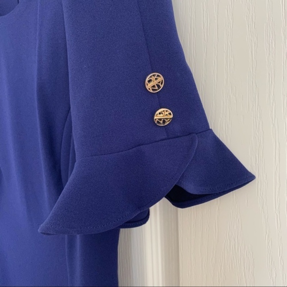 DKNY Button Sleeve Flounce Fit & Flare Dress in Blue Size 4 - Picture 8 of 14